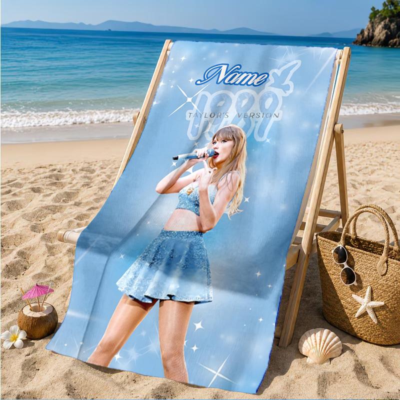 Personalisierbares Strandtuch mit Namen, Top-Sängerin Taylor, Mikrofaser-Strandtuch, Leicht für Sommerreisen, Schwimmbad-Fan, Geburtstagsgeschenk