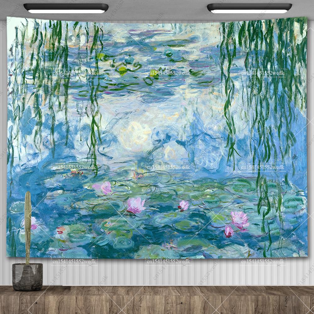 

Клод Моне Водяная лилия Картина маслом Гобелен Настенный декор Эстетический декор комнаты Художественное произведение Пейзаж Гобелен Украшение спальни 29x37in 74x94cm