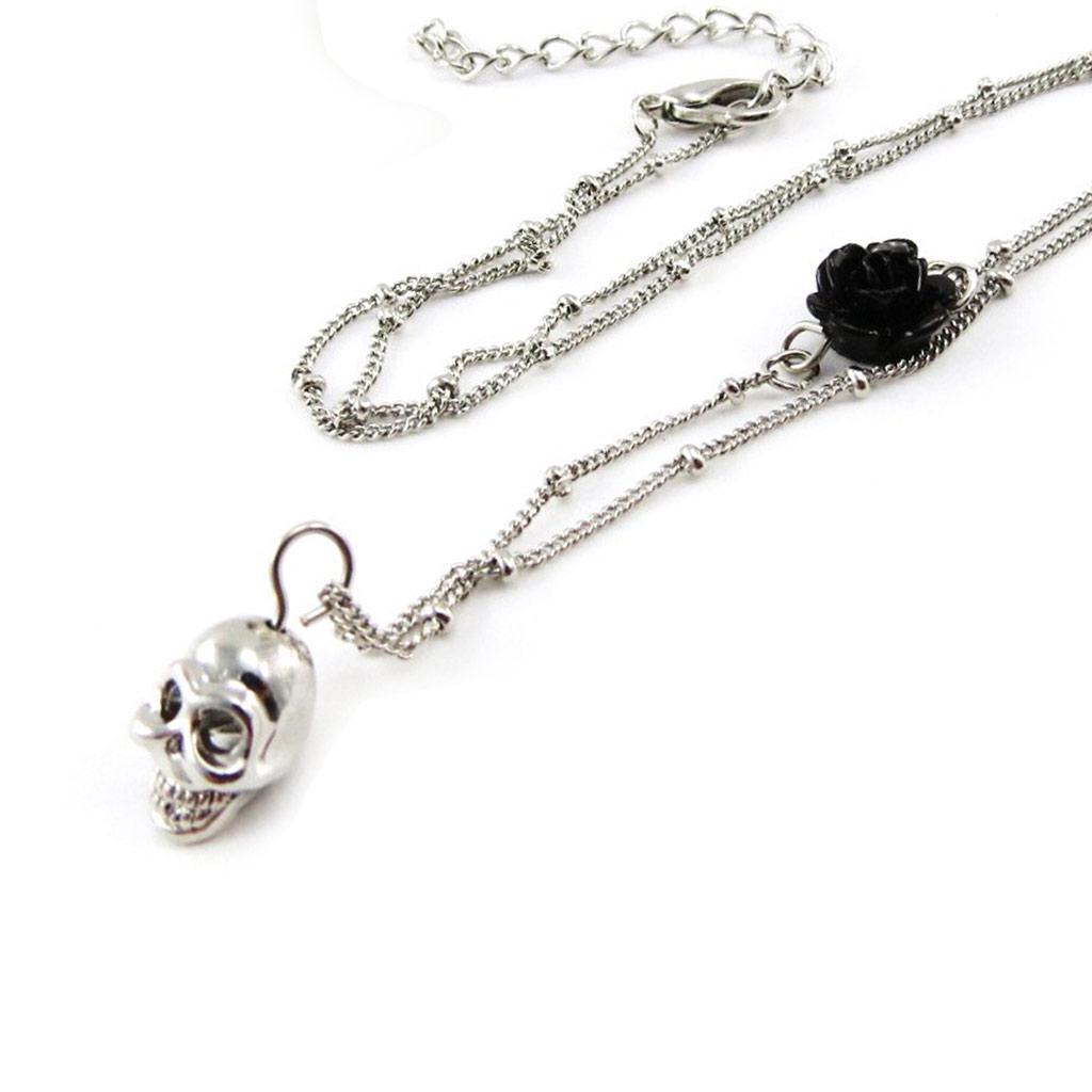 Les Trésors De Lily [J1155] - Czarny srebrny designerski naszyjnik „Czaszka”.