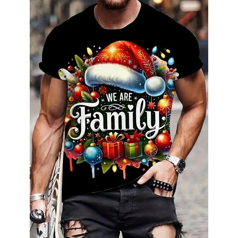 Men's Christmas Family Holiday Graphic T-Shirt Short Sleeve Crew Neck Casual Tshirts Top With Santa Hats Santa Claus Design Tees