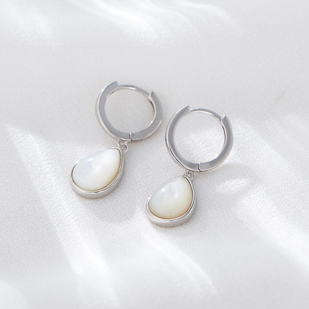 Simple Fashion 14K Gold Plated Waterdrop Dangle Earring 925 Sterling Silver  Mother of Shell Hoop Huggies Earring Silver Jewelry