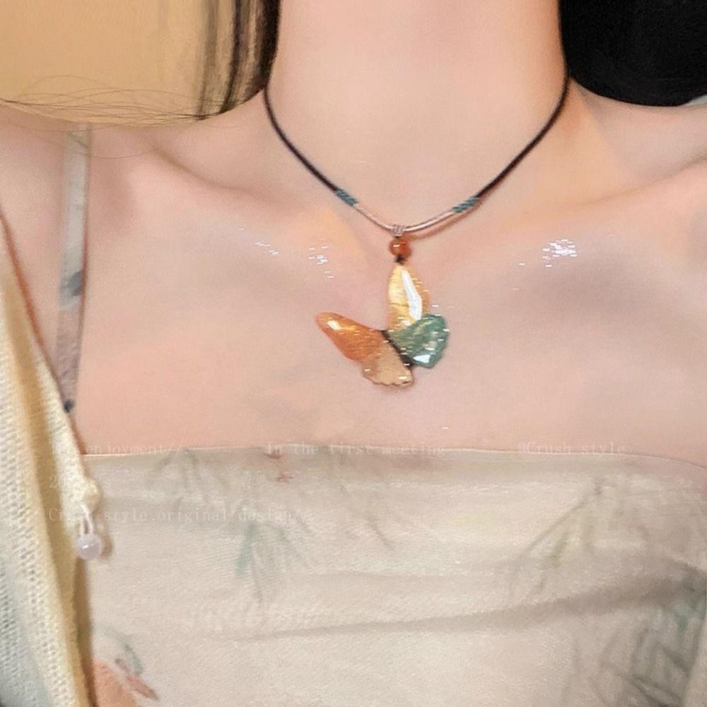 

Rope Choker Necklaces Acrylic Y2K Accessories Classic Blue Butterfly Necklace Unisex
