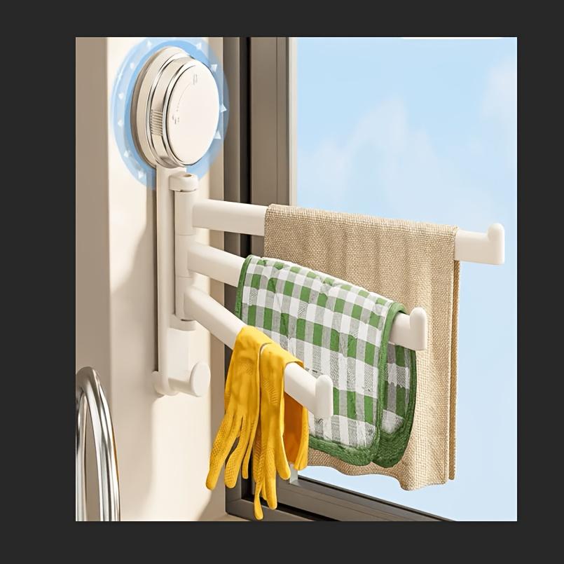 180° Rotatable Multi-Function Suction Cup Triple Bar Towel Rack/Kitchen Shelf/Bathroom Drain Rack/Wall-Mounted Cloth Holder