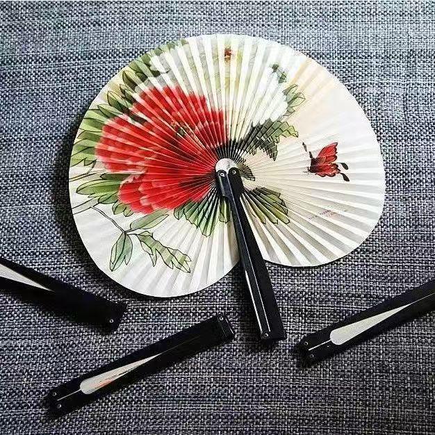 Traditional Chinese Silk Bamboo Folding Fan with Ink Landscape