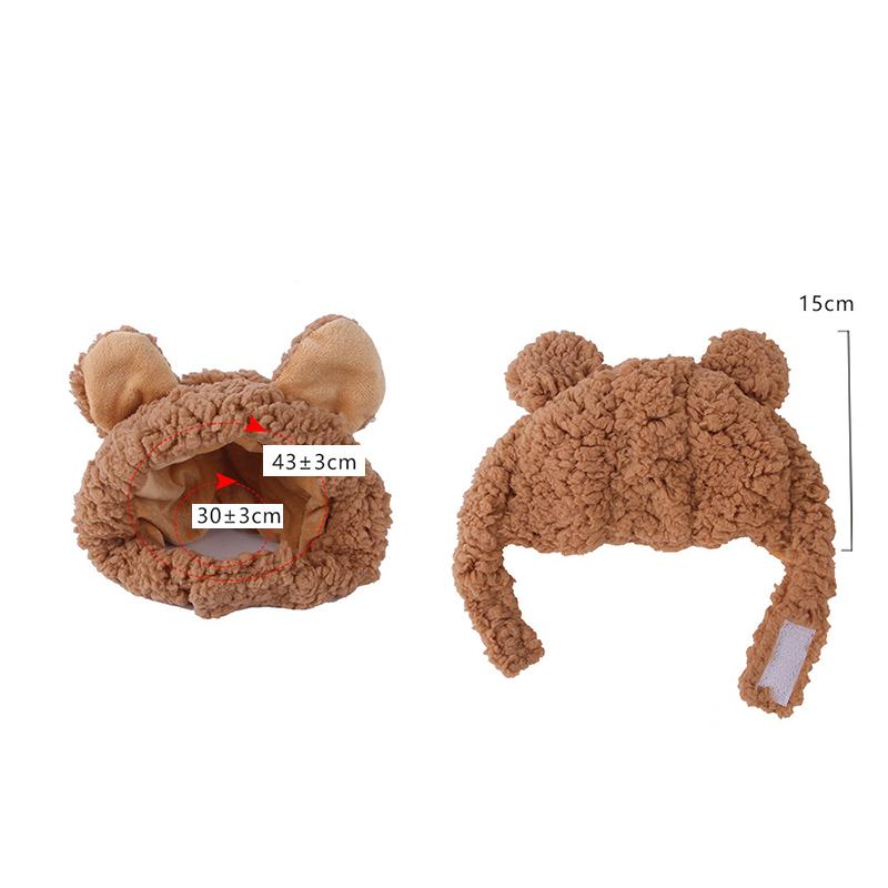 Kopfbedeckung für Haustiere und Katzen, Strickmütze, lustige Mütze mit Bärenohren, warm, kurzer Plüsch-Kopfschmuck, verstellbar, für Geburtstags-Anziehsachen, Heimtierbedarf