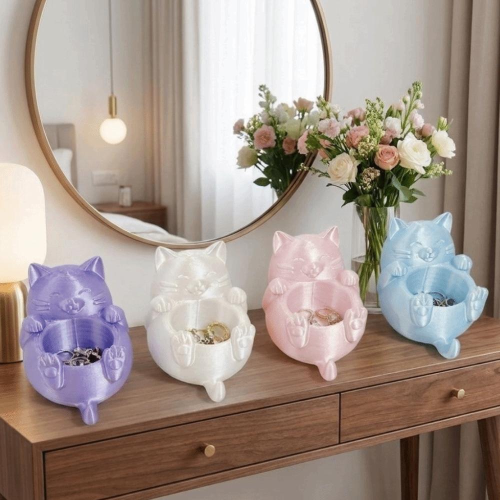Cute 3D Printed Trinket Holder Plastic Jewelry Storage Box Modern Lucky Cat Storage Box Office