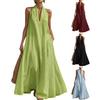 Sommer-Maxikleid für Damen, lässig, ärmellos, Neckholder, V-Ausschnitt, Revers, langes Kleid, Strandurlaub, fließendes Sommerkleid mit Taschen
