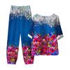 Women's Summer Half Sleeve Printed Tops Elastic Waist Nine Piece Pants Two Piece Set