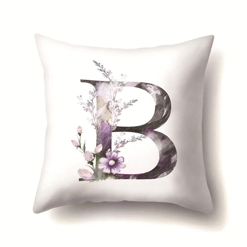 

Фиолетово-розовая наволочка с цветком и растением, диванная поясничная подушка, украшение для дома в гостиной, полиэстеровая наволочка с буквой от A до Z 66x66cm бордовый