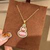 2026 Retro New Chinese Pink Chalcedony Gourd Necklace Inlaid with Zircon Versatile Elegant Luxury Design Niche Collarbone Chain