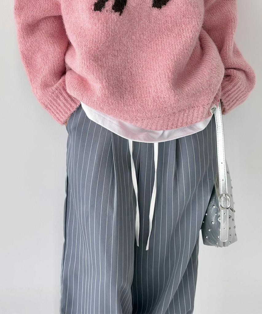 THE GREEN LAB Double Waist Stripe Slacks [Gray]