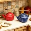 Classic 1:12 Scale Miniature Enamel Kettle for Dollhouse Kitchen Retro Design
