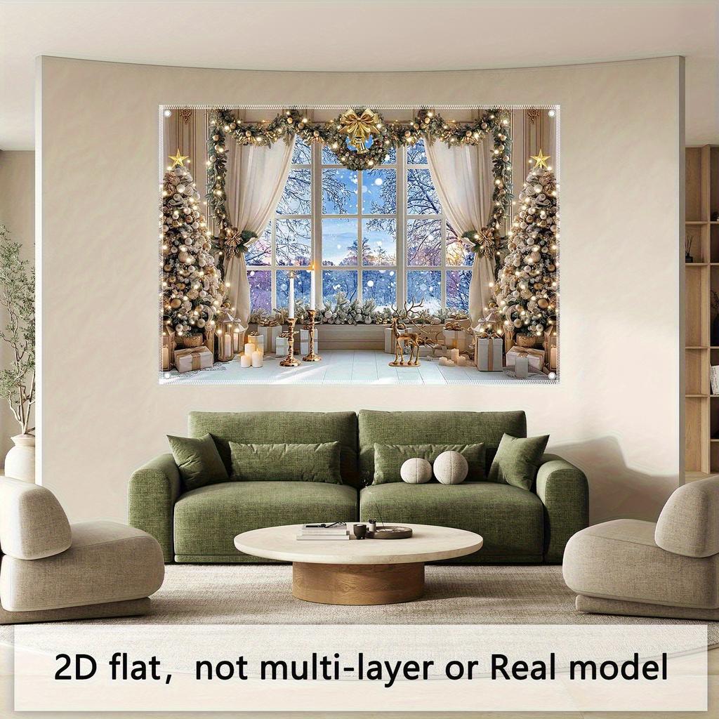 2D plane, 1pc winter snow scene Christmas photography background - polyester fiber, indoor/outdoor party decoration