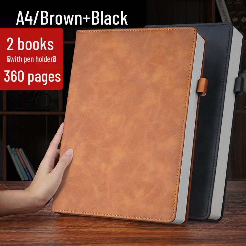 Extra Thick Soft Leather Business Meeting Notebook, Large Size