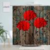 Retro Wood Board Flower Shower Curtains Creative Dahlia Floral Black Line Plant Old Plank Fabric Bathroom Decor Bath Curtain Set