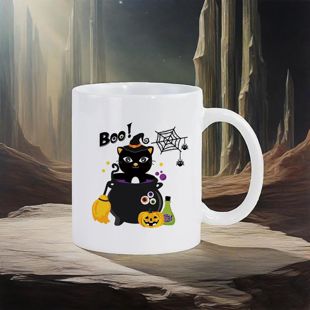 Happy Halloween Ceramic Mug Black Bat Water Cup Witch Spooky Coffee Mug Trick or Treat Party Mugs Original Coffee Cups Drinkware