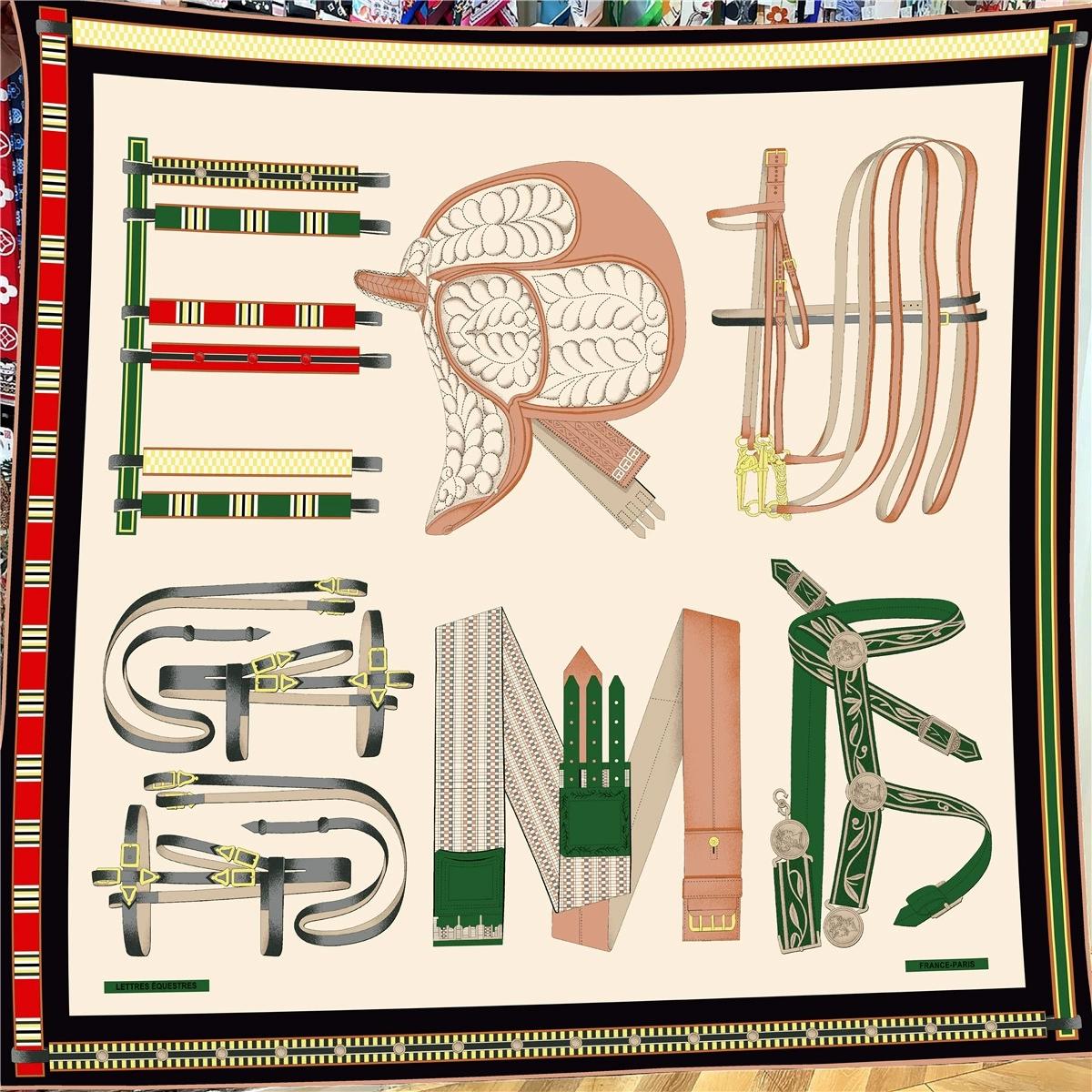 

130CM Women Large Shawl and Scarf French Hot Printing Square Bandana Luxury Colorful Kerchief Hijab Scarf For Autumn and Winter 130x130cm