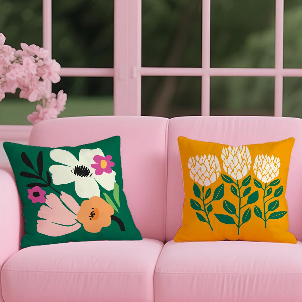 Retro Abstract Plants And Flowers Cushion Cover Reversible Plush Pillow Cover For Car Sofa Bedroom Decorative Gift Pillowcase
