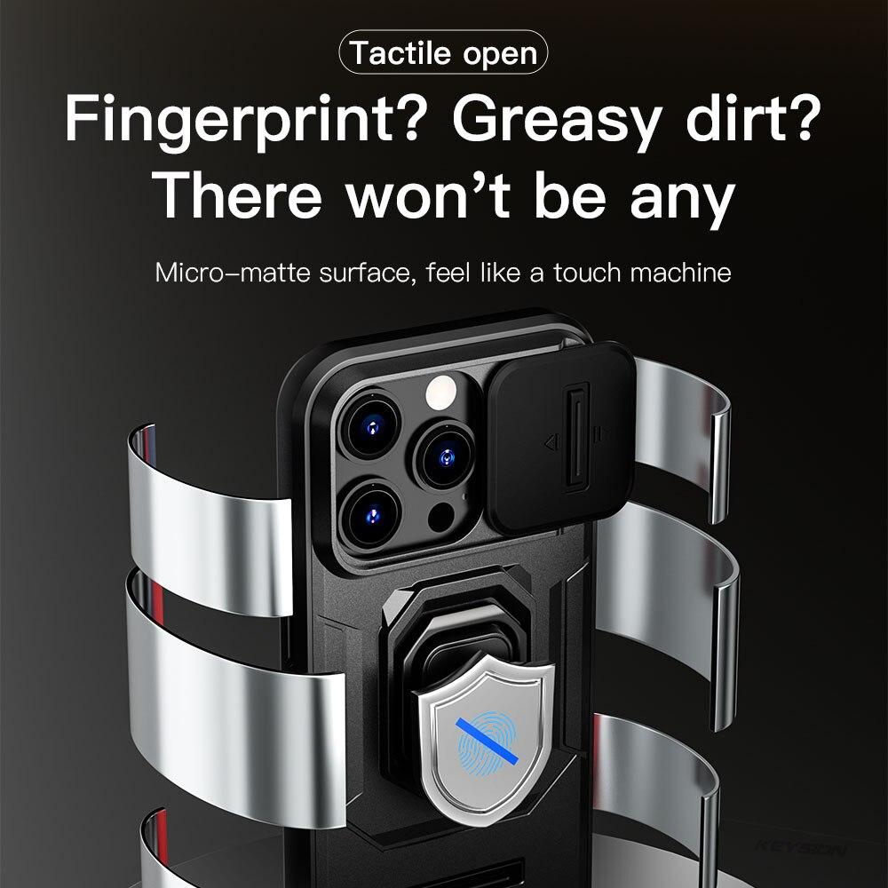 KEYSION Shockproof Case for iPhone 14 Pro Max 14 Plus Slide Camera Lens Protection Ring Stand Phone Cover for iPhone 13 Pro Max