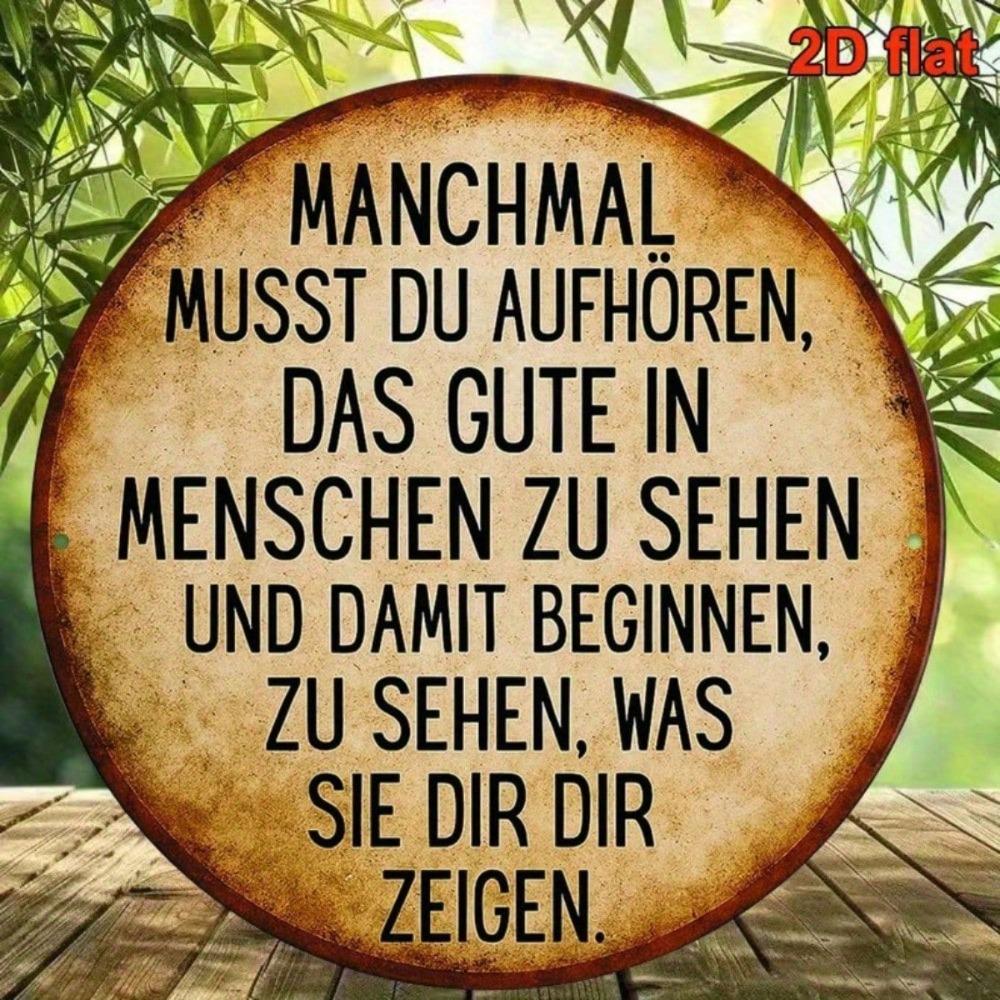 Vintage Metal Wall Art Round Sign German Quote Decor for Living Room
