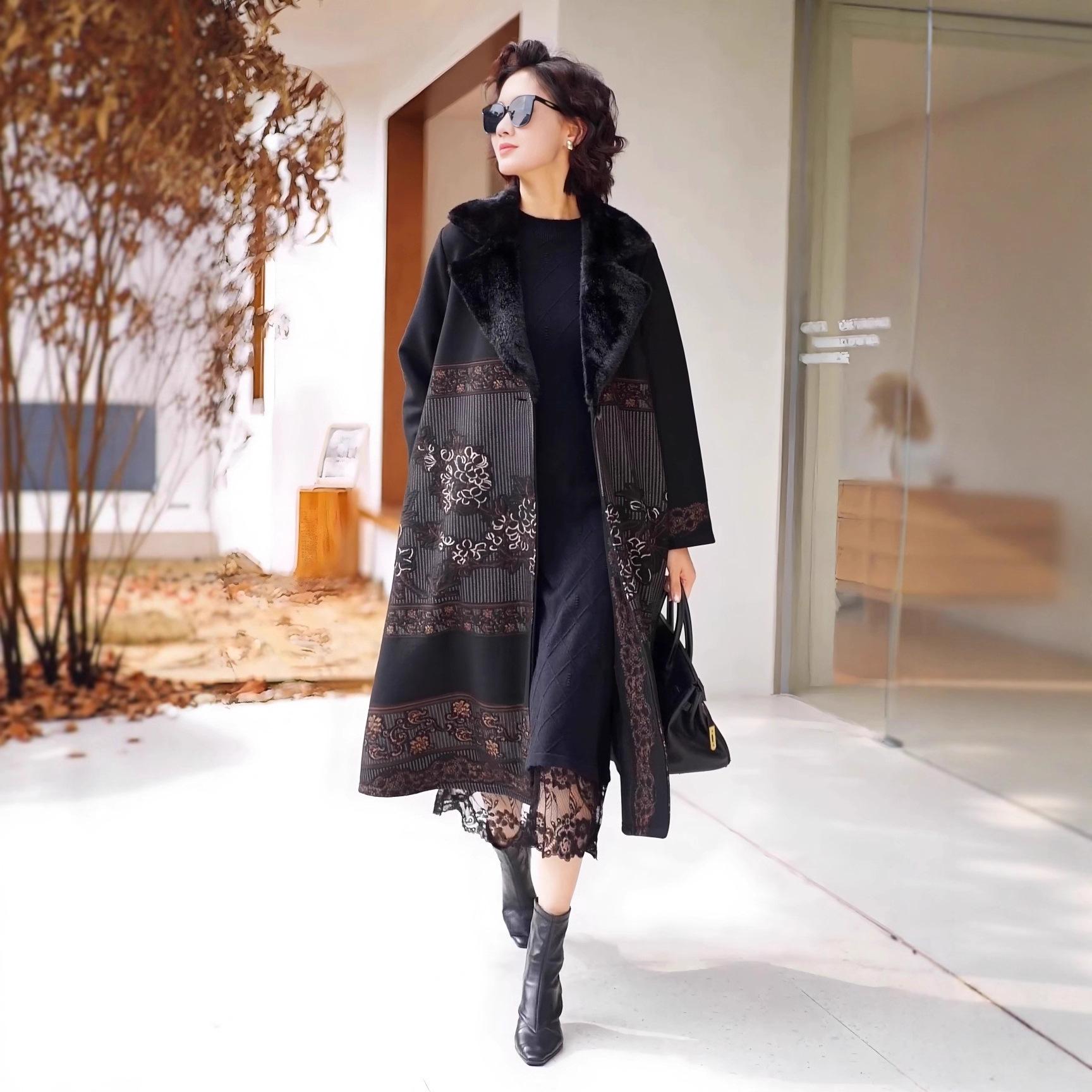 Women`s Retro Plus Size Woolen Trench