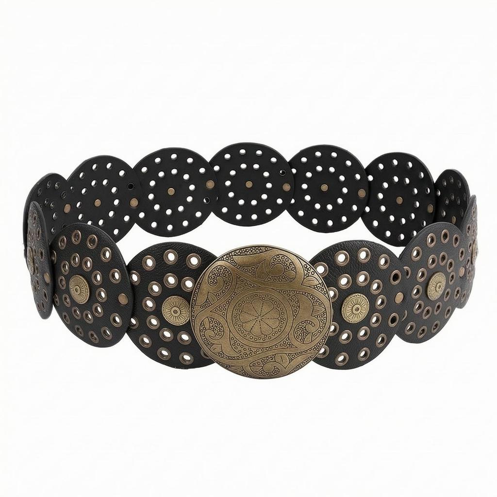 Faux Leather Belt Grunge with Ornamental Buckle Goth for Festivals