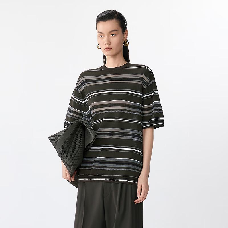 JNBY 2025 Summer Short Sleeve Striped Knit Top