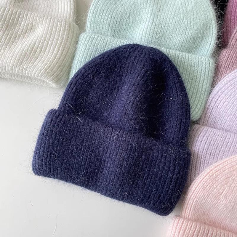 Reba Internet celebrity headgear, angora rabbit fur knitted warm melon fur hat, fashionable autumn and winter ear protection wool hat
