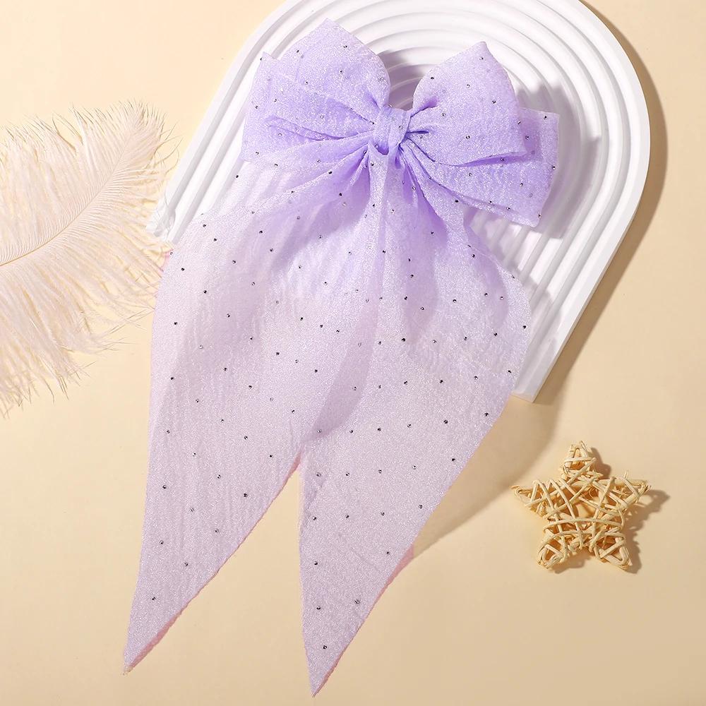 RAINBOW BOWS 1PCS Elegant Large Bow Ribbon Hair Clip Women Simple Satin Spring Clip Ponytail Bow Hairpin Girls Hair Accessories