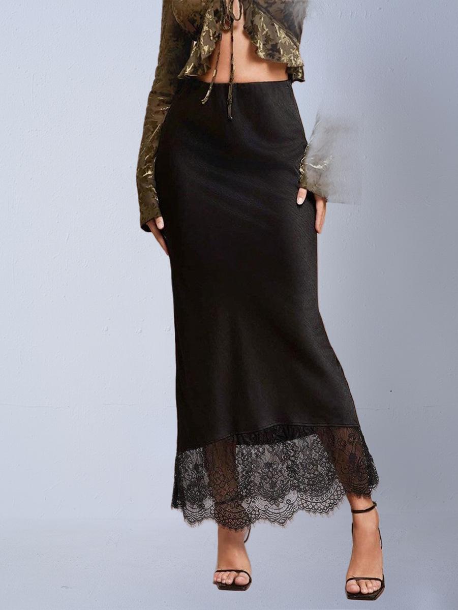 

Женская Атласная Юбка с Кружевной Пэчворк - Высококлассное, Элегантное Ощущение для Весны и Осени XS чёрный