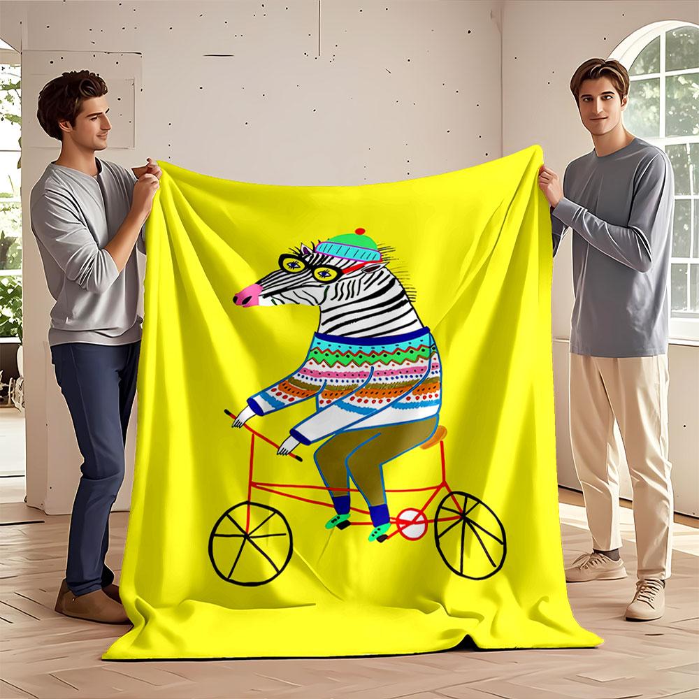Zebra on Bicycle Blanket for all seasons blanket lunch break throw gift
