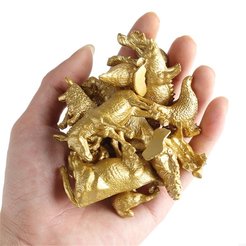 62KD 12Pcs Farm Animal Small Figure Toy Realistic Golden Plastic Poultry Animal Model