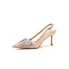 7520-5 [sheepskin] high-heeled wedding shoes women's thin heels summer 2025 new pointed rhinestone bow sandals