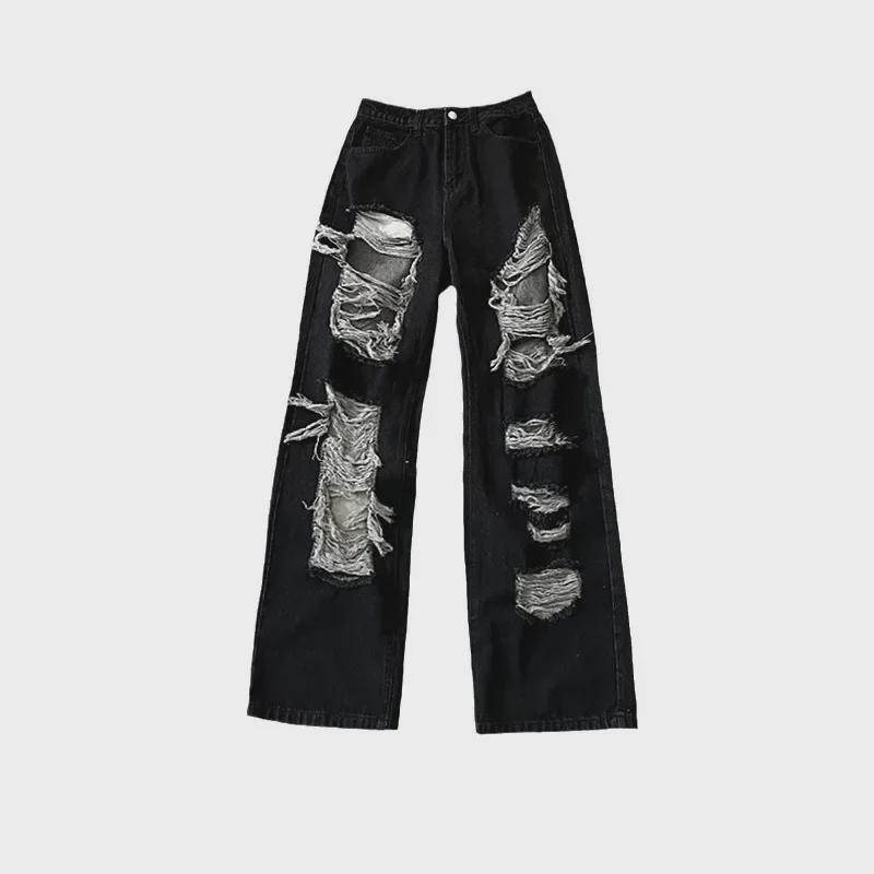 2024 Women's Hong Kong-Style Straight Wide-Leg Jeans - Summer Beggar Hole Loose Slim Trendy Trousers.