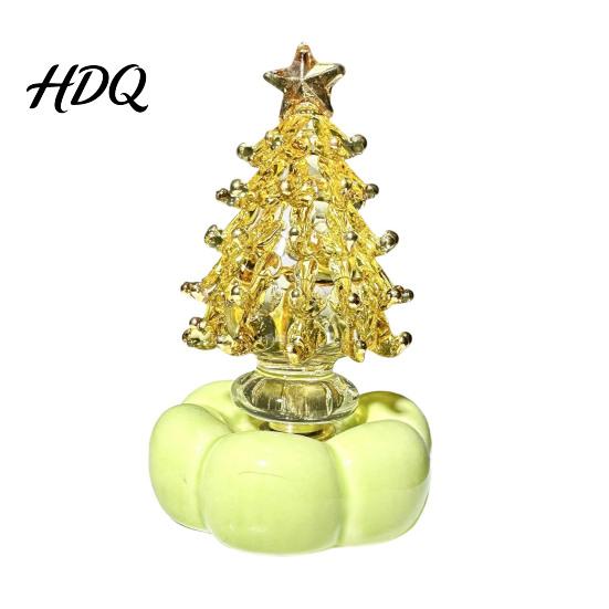 Artisan Glass Collectible Glazed Christmas Tree Ornament with Star Topper Colorful Small Desktop Art Faux Crystal Tabletop Decor for Home