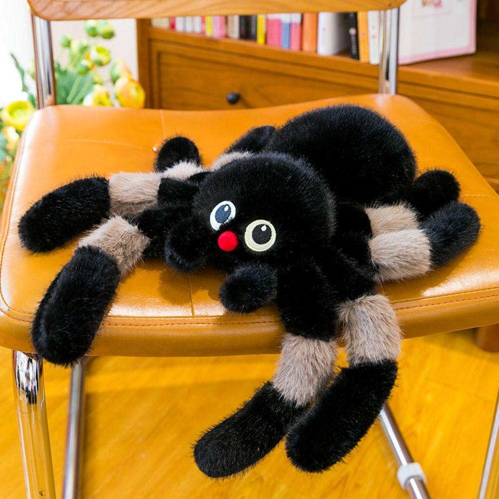 Holloween Decor Spider Stuffed Animal Toy Fluffy Black Crawling Pet Doll  Party Supplies