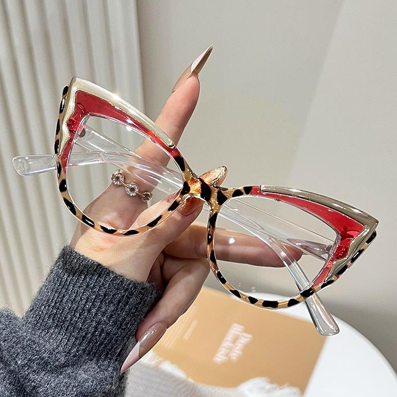 

Fashion Cat Eye Retro Color Matching Personalized Flat Light Glasses Anti-Blue Cat Eye Glasses Flat mirror