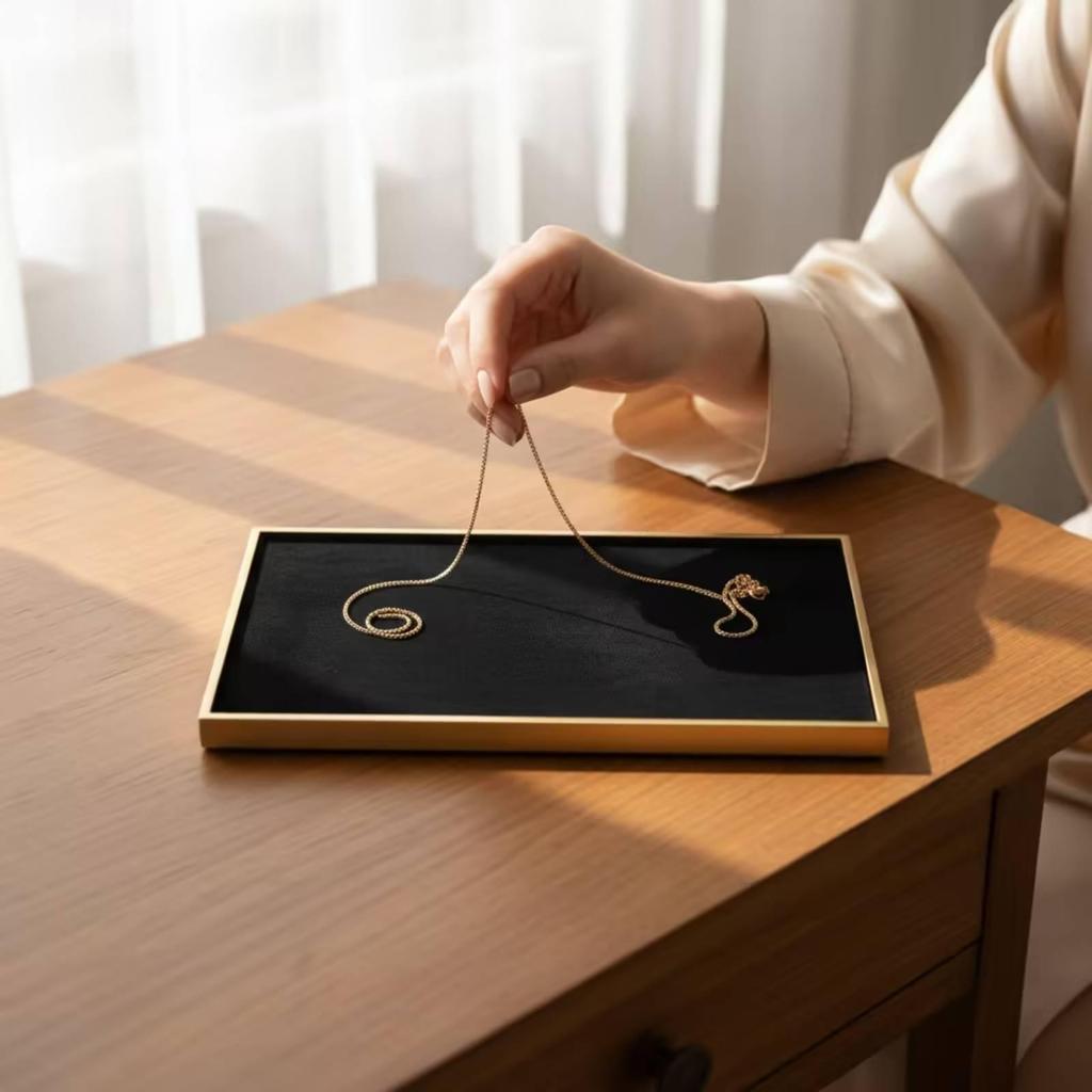 Jewelry Tray with Mirror Frame PU Leather Organizer Versatile for Retail Counter