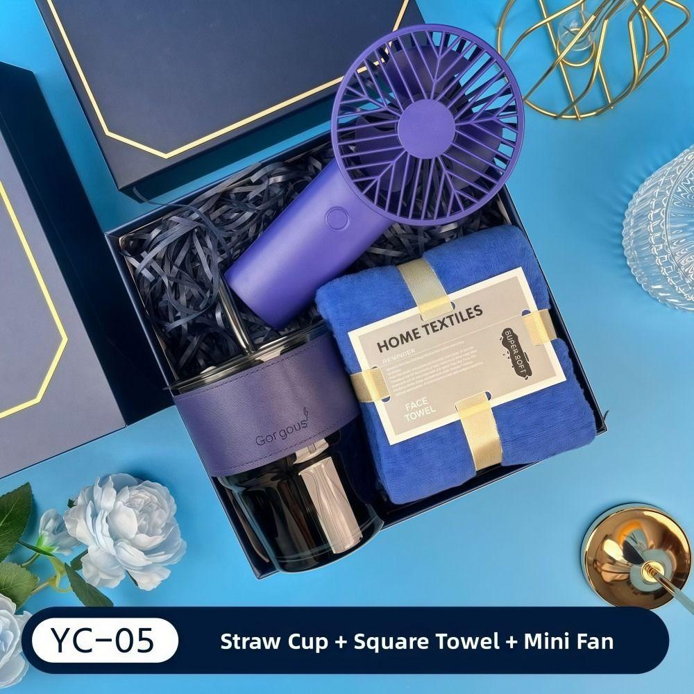 3IN1 Souvenir Gift Set Fan/Towel/Cup with Paper Bag Practical Gift Sets Luxury Stylish Design Gift Box Set Personalized Gifts