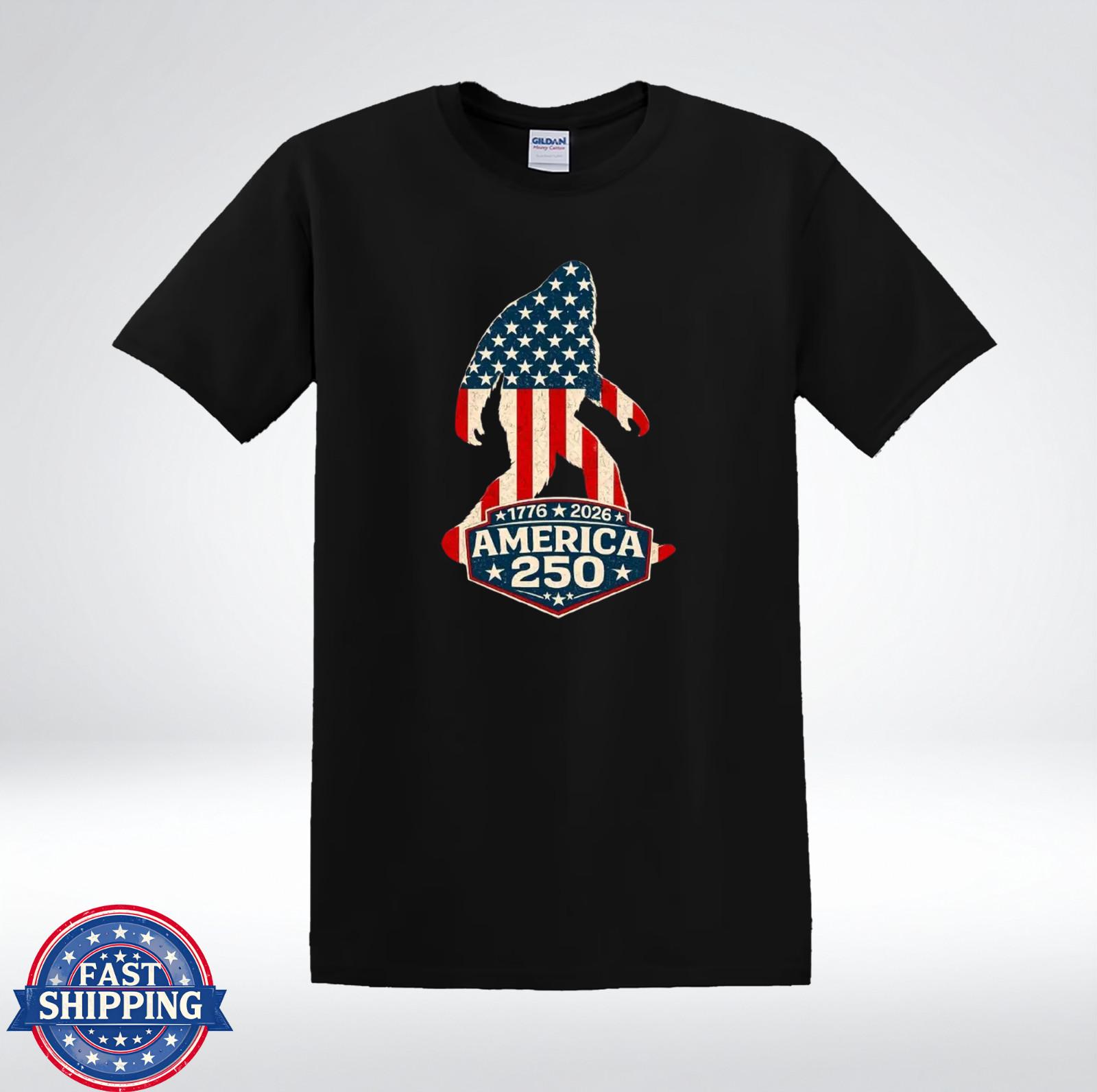 Bigfoot American Flag Shirt Patriotic Sasquatch USA Graphic T-Shirt XL