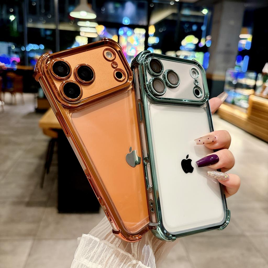 Electroplating Clear Phone Case For iPhone 17 Pro Max 17Pro Air 17 Lens Glass Film Air Bag Shockproof Transparent Cover Funda