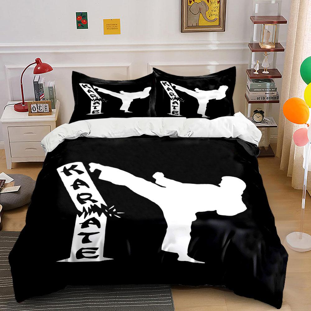 Karate text and silhouette. Bedding sets Duvet cover sets Duvet covers Pillowcases(1* Duvet Cover 2* Pillowcases without duvet insert) 135x200cm