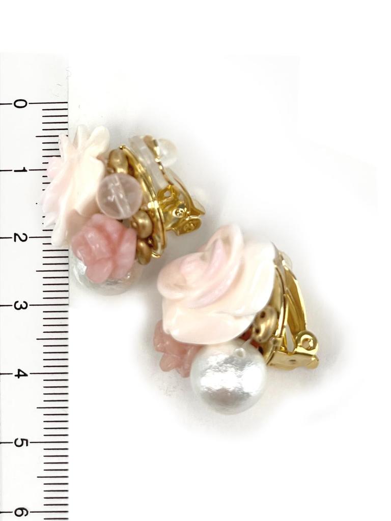 Queen Conch Shell Pink Opal Rose Rose Quartz Cotton Pearl Earrings with Silicone Cover Natural Stone Power Stone A1104 [Cherry]