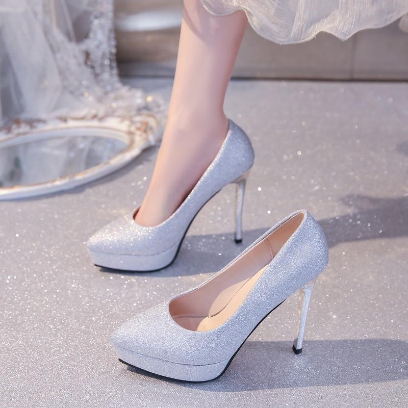 Fashion 12cm Ultra-high Heel Single Shoes for Women, New Style of Petite Pointed-toe Thin-heeled Waterproof Platform Sexy High Heels
