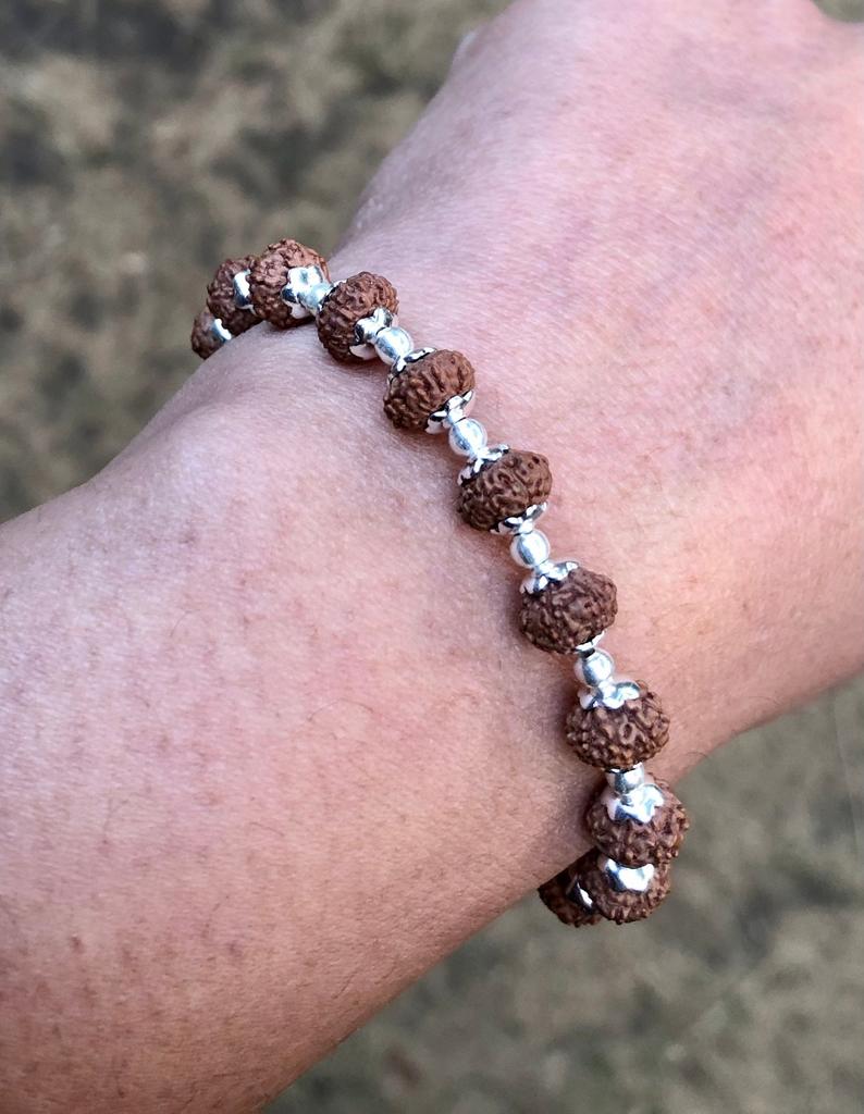 LAB CERTIFIED + 925 Silver + Natural 8 Mukhi RUDRAKSHA Rudraksh Bracelet, Adjustable Indian Origin Lord Shiva Yoga Prayer Meditation