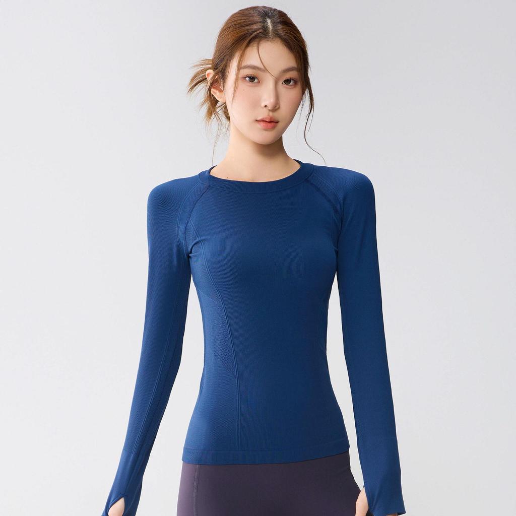 Women's Slimming Long-Sleeve Pilates & Running T-Shirt with Finger Cots - High-End, Tight-Fitting Fitness Top