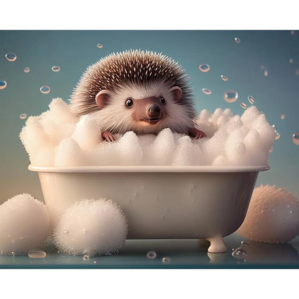 Cute Baby Lion Tiger In Bathtub Wall Art Canvas Painting Animals Bathing Funny Bathroom Art Poster Prints Picture Room Decor