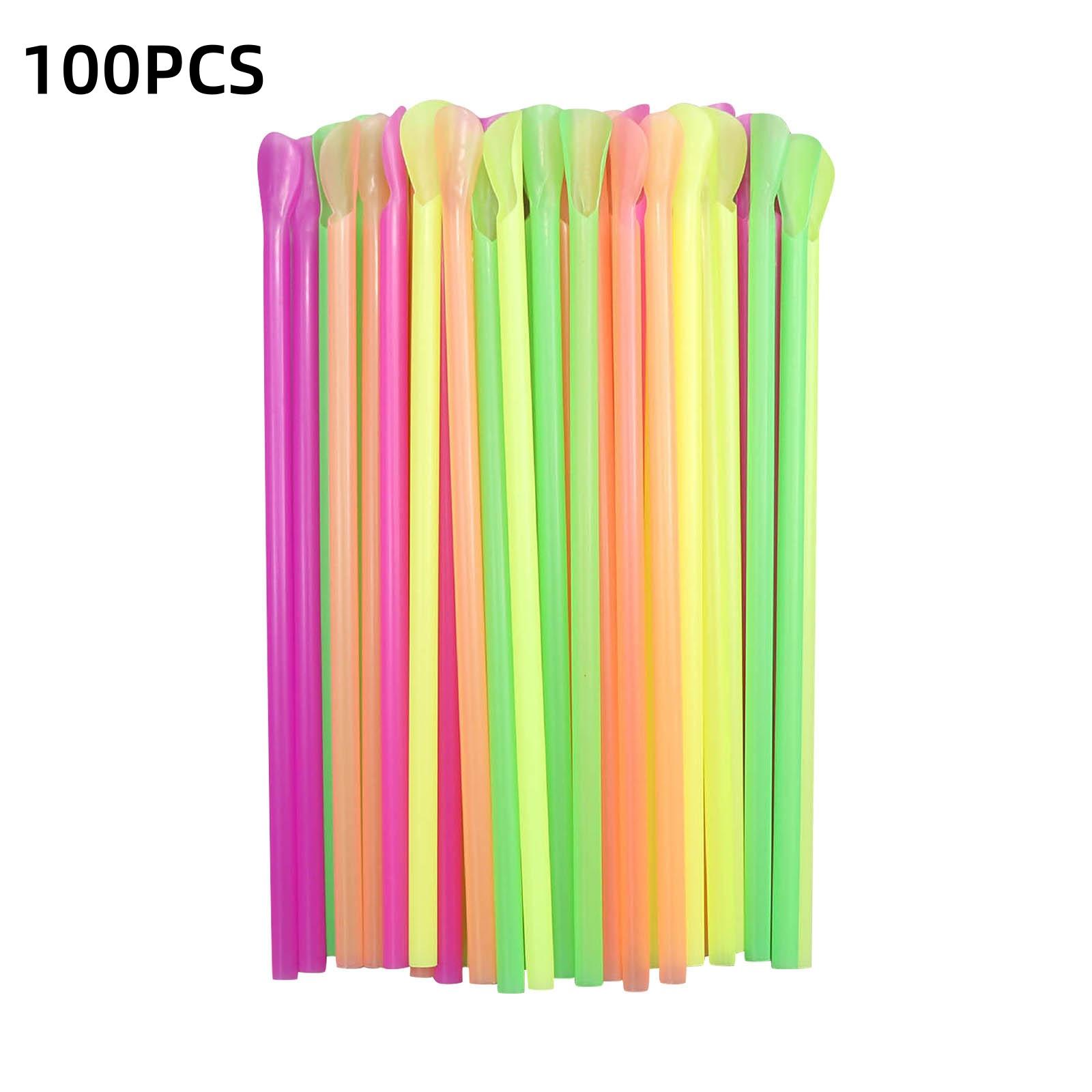 

100/500/1000/2000pcs Plastic Spoon Straws Multicolour Milkshake Smoothie Drinking Straw Spoon Bar Straw Birthday Party Supplies