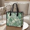 Elegant Green Leaf Print Daily Tote Bag for Outdoor Shopping Commute Casual Portable Handbag