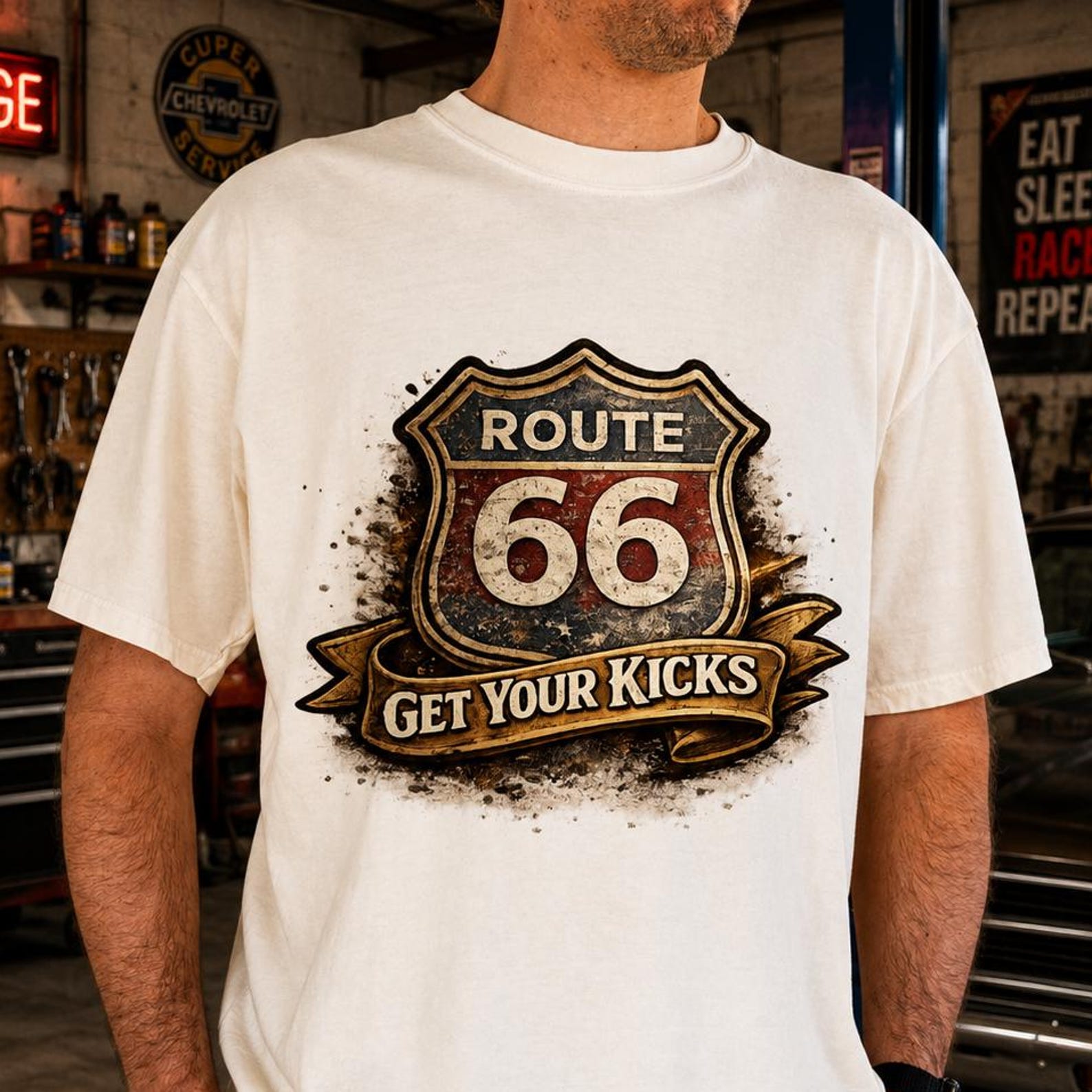 Route 66 Get Your Kicks T-Shirt, Vintage Road Trip Shirt, Americana Graphic Tee, Retro Highway Sign Shirt, Travel Lover Gift M
